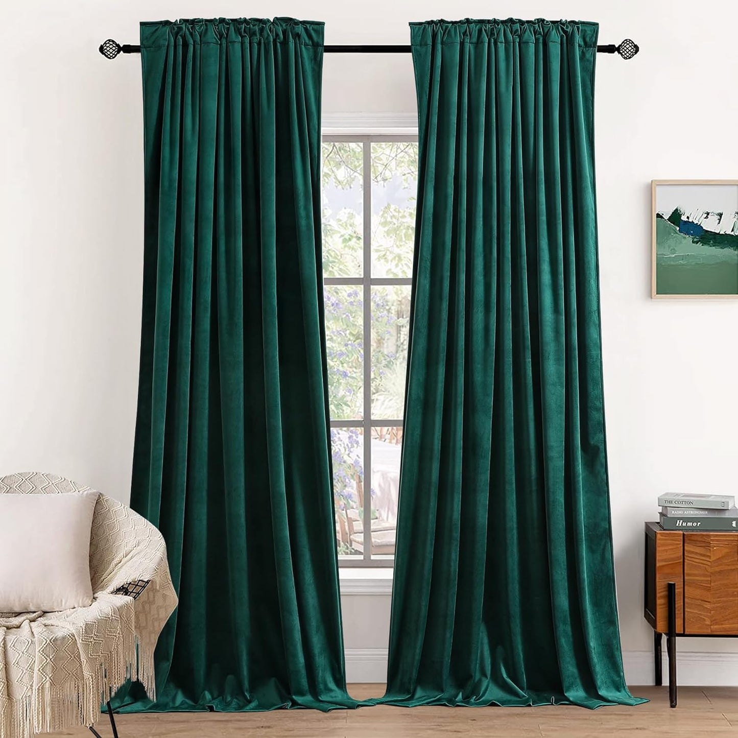 Dchola Olive Green Velvet Curtains for Bedroom Window, Super Soft Vintage Luxury Heavy Drapes, Room Darkening Rod Pocket Curtain for Living Room, W52 by L84 Inches, 2 Panels  Dchola Emerald Green W52*L108 