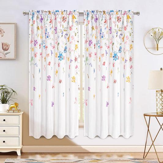 FRAMICS Floral Window Curtains for Living Room Floral Curtains 63 Inch Length 2 Panels Colorful Flowers Curtains for Bedroom Light Filtering Rod Pocket Curtains, 52" W X 63" L  FRAMICS White 52"W X 63"L 
