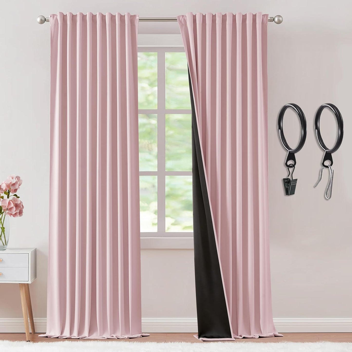 SHINELAND Beige Room Darkening Curtains 105 Inches Long for Living Room Bedroom,Cortinas Para Cuarto Bloqueador De Luz,Thermal Insulated Back Tab Pleat Blackout Curtains for Sunroom Patio Door Indoor  SHINELAND Pink 2X(52"Wx96"L) 