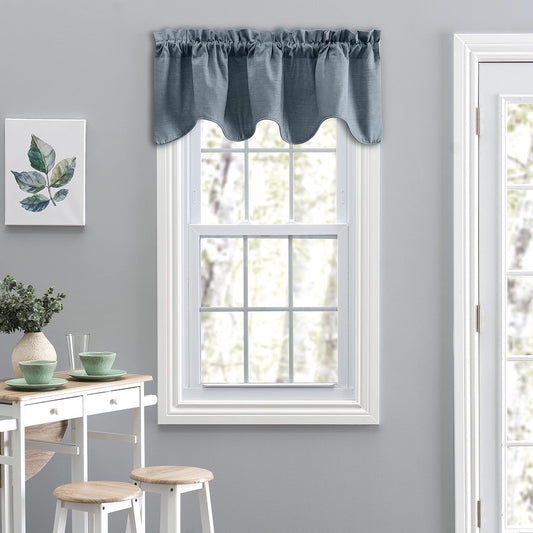 Ellis Curtain Lisa Solid 58" X 15" Lined Scallop Valance, Dusty Blue