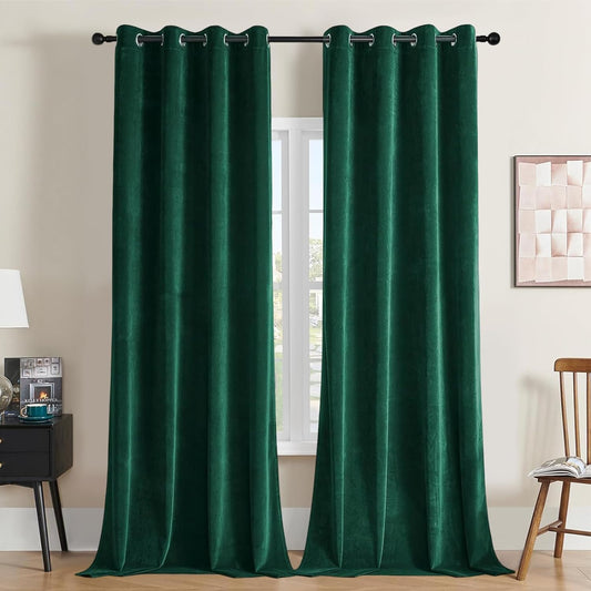 Joydeco Dark Green Velvet Curtains 84 Inches Length, Grommet Curtains 2 Panels, Thermal Insulated Privacy Room Darkening Window Drapes for Bedroom Living Room Home Theatre (52Wx84L)  Joydeco Grommet | Green 52W X 96L Inch X 2 Panels 