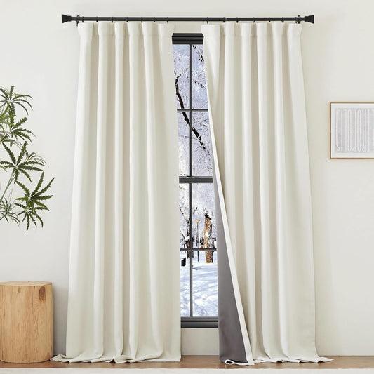 NICETOWN 2 Panels Faux Linen 100% Blackout Curtains for Living Room, Rod Pocket/Back Tab/Hook Belt Room Darkening Window Treatment with Liner Thermal Curtains for Bedroom, Natural, W50 X L96  NICETOWN Natural W50 X L96 