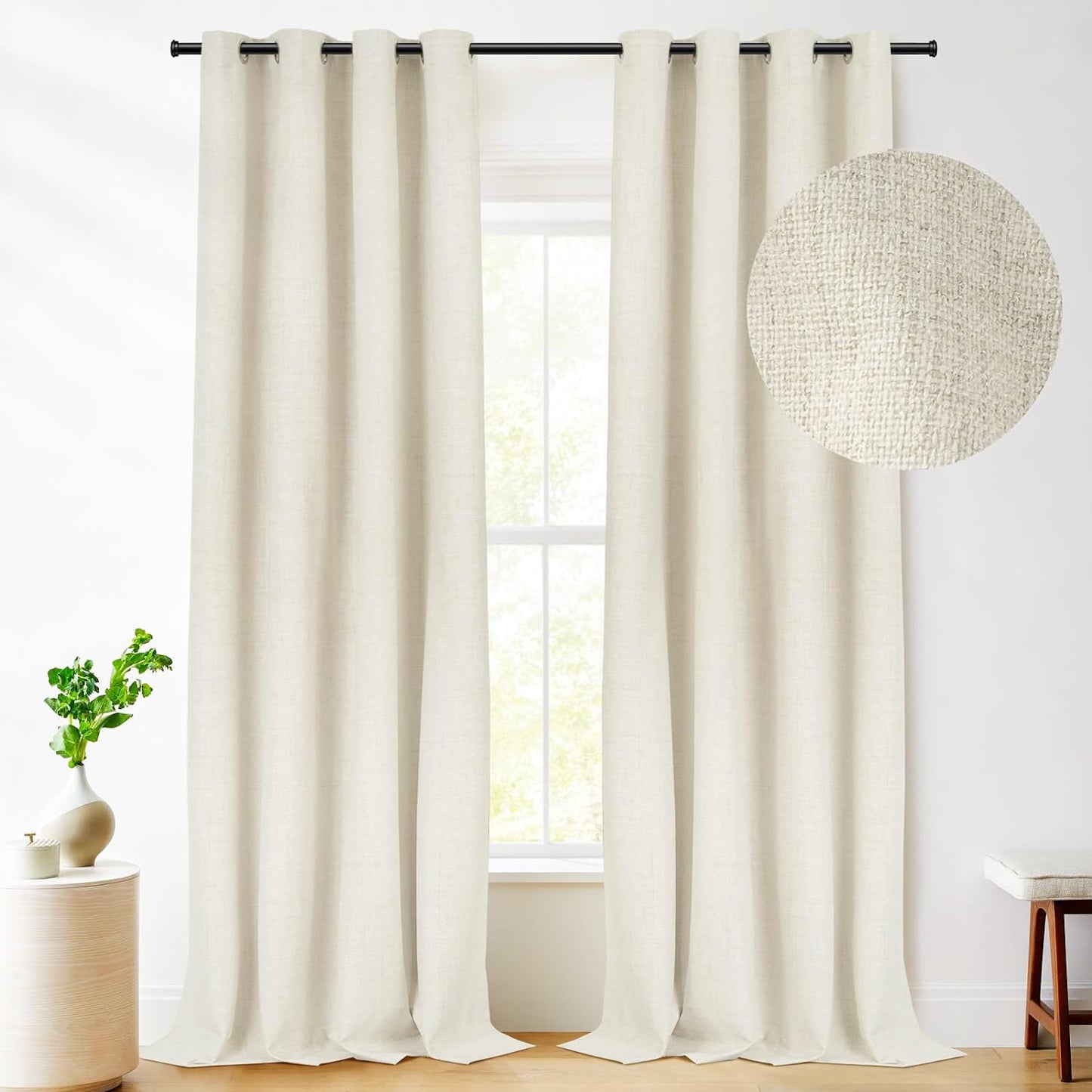 RHF Blackout Curtains 84 Inch Length 2 Panels Set, Primitive Linen Look, 100% Blackout Curtains Linen Black Out Curtains for Bedroom Windows, Burlap Grommet Curtains-(50X84, Oatmeal)  Rose Home Fashion Cream W50 X L96 