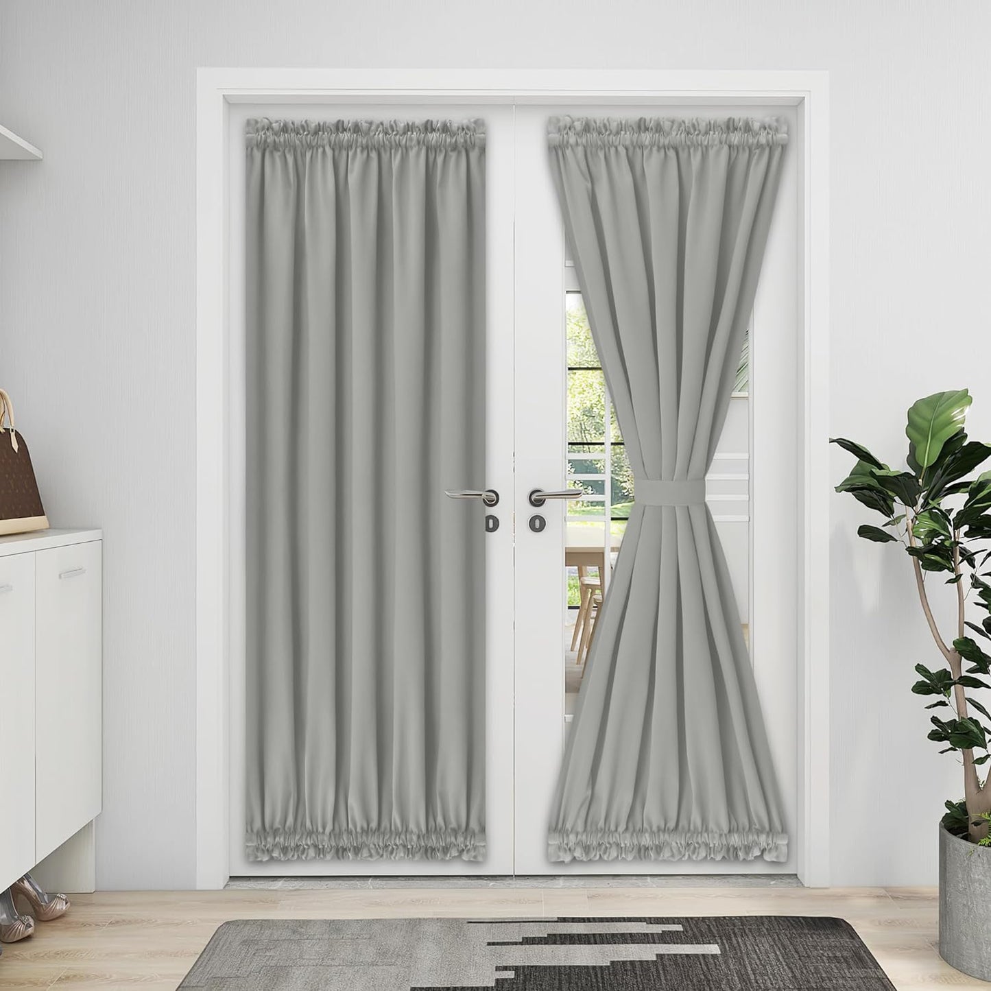 Easy-Going Blackout Door Curtains, Rod Pocket Privacy Light Filtering Sidelight Curtains French Door Curtains with Tieback, 1 Panel, 25X40 Inch, Gray  Easy-Going Light Gray W52 X L72 Inch 