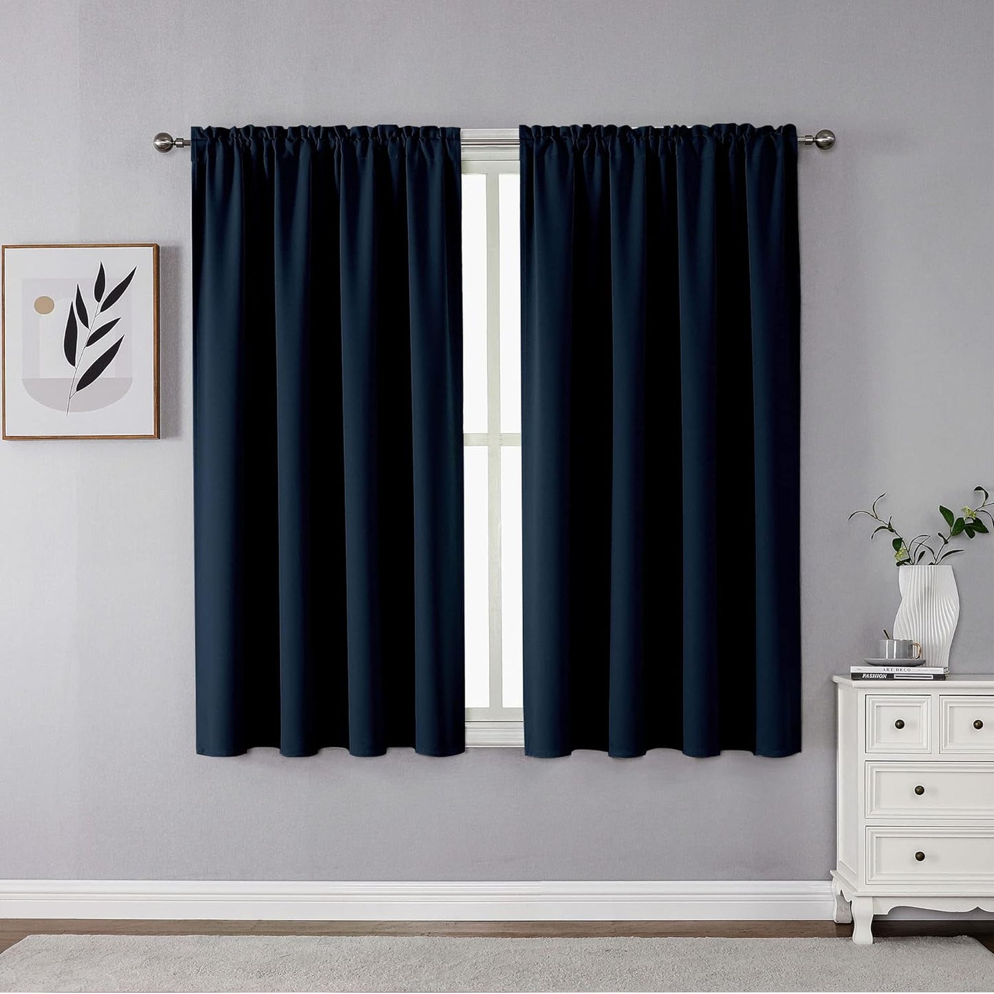 CUCRAF Blackout Curtains 84 Inches Long for Living Room, Light Beige Room Darkening Window Curtain Panels, Rod Pocket Thermal Insulated Solid Drapes for Bedroom, 52X84 Inch, Set of 2 Panels  CUCRAF Navy Blue 52W X 54L Inch 2 Panels 