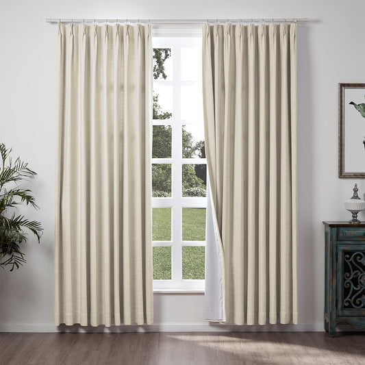 Chadmade 50" W X 63" L Polyester Linen Drape with Blackout Lining Pinch Pleat Curtain for Sliding Door Patio Door Living Room Bedroom, (1 Panel) Sand Beige Tallis Collection  ChadMade Sand Beige (3) 100Wx102L 