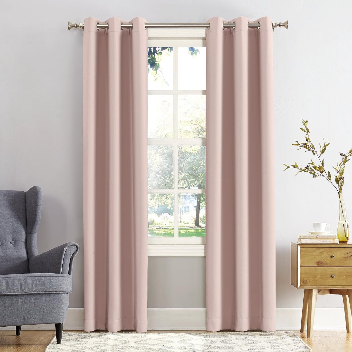 Sun Zero Easton Energy Saving Blackout Grommet Curtain Panel, 40" X 63", Mineral  Sun Zero Blush Pink Curtain Panel 40" X 95"