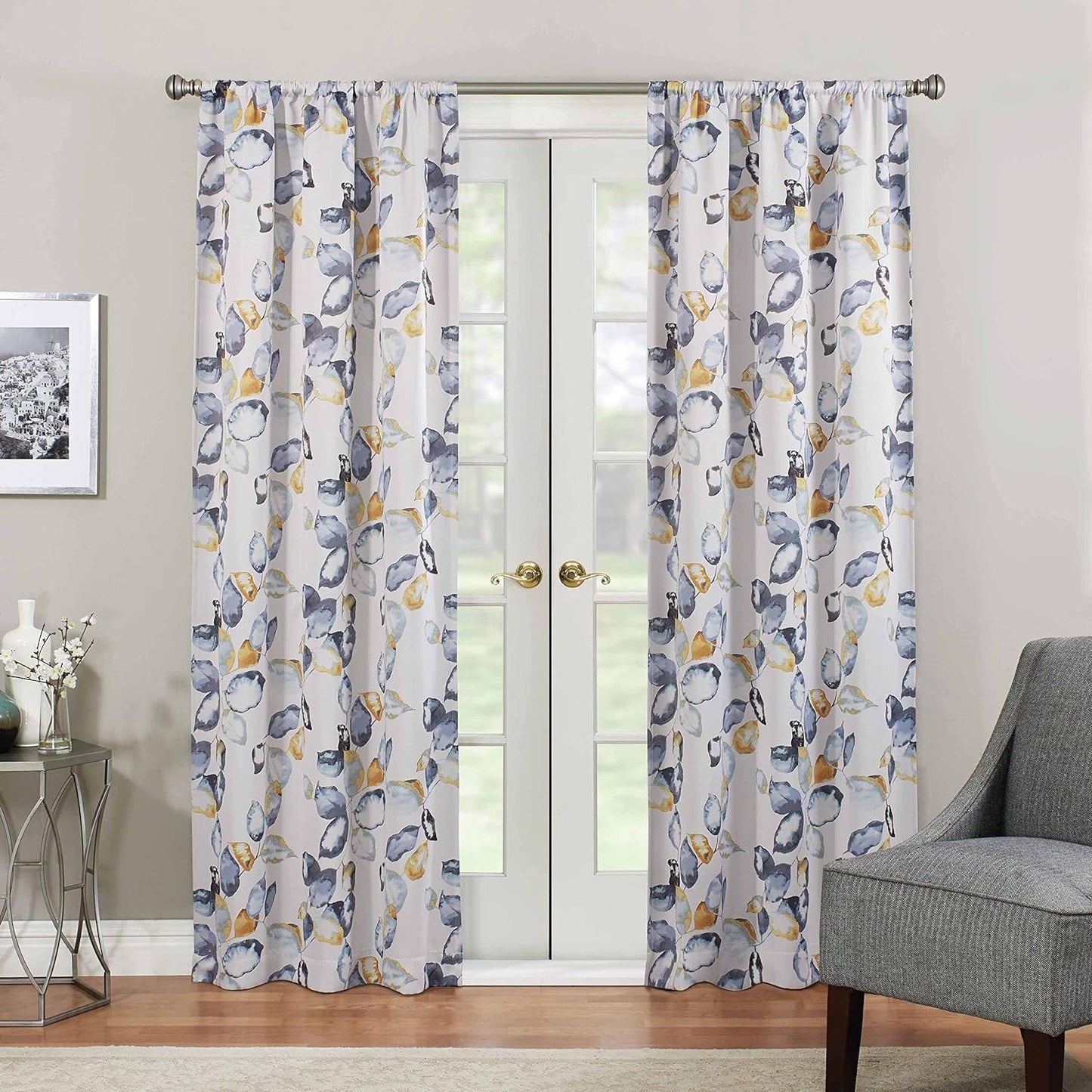 Eclipse Darrell Modern Blackout Thermal Rod Pocket Window Curtains for Bedroom or Living Room (Single Panel), 37 in X 84 In, Emerald  Ellery Homestyles Yellow Rod Pocket 37 In X 63 In