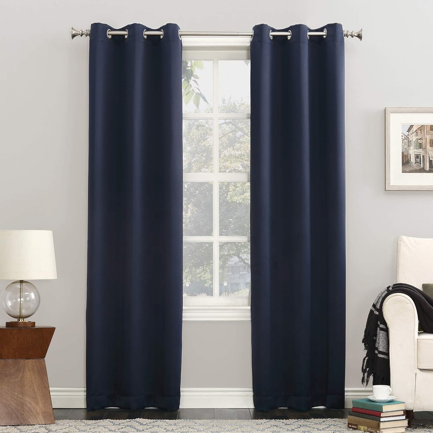 Sun Zero Easton Energy Saving Blackout Grommet Curtain Panel, 40" X 63", Mineral  Sun Zero Navy Blue Curtain Panel 40" X 95"