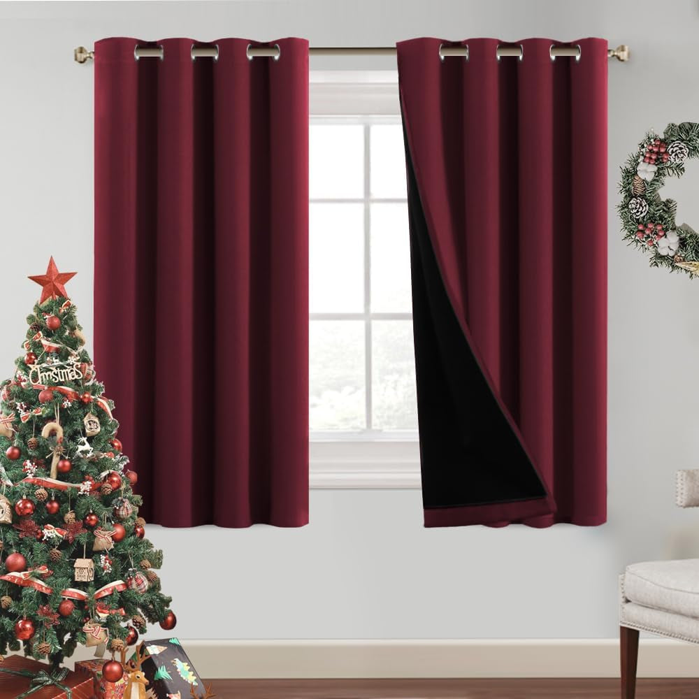Princedeco 100% Blackout Curtains 84 Inches Long Pair of Energy Smart & Noise Blocking Out Drapes for Baby Room Window Thermal Insulated Guest Room Lined Window Dressing(Desert Sage, 52 Inches Wide)  PrinceDeco Burgundy Red 52"W X54"L 