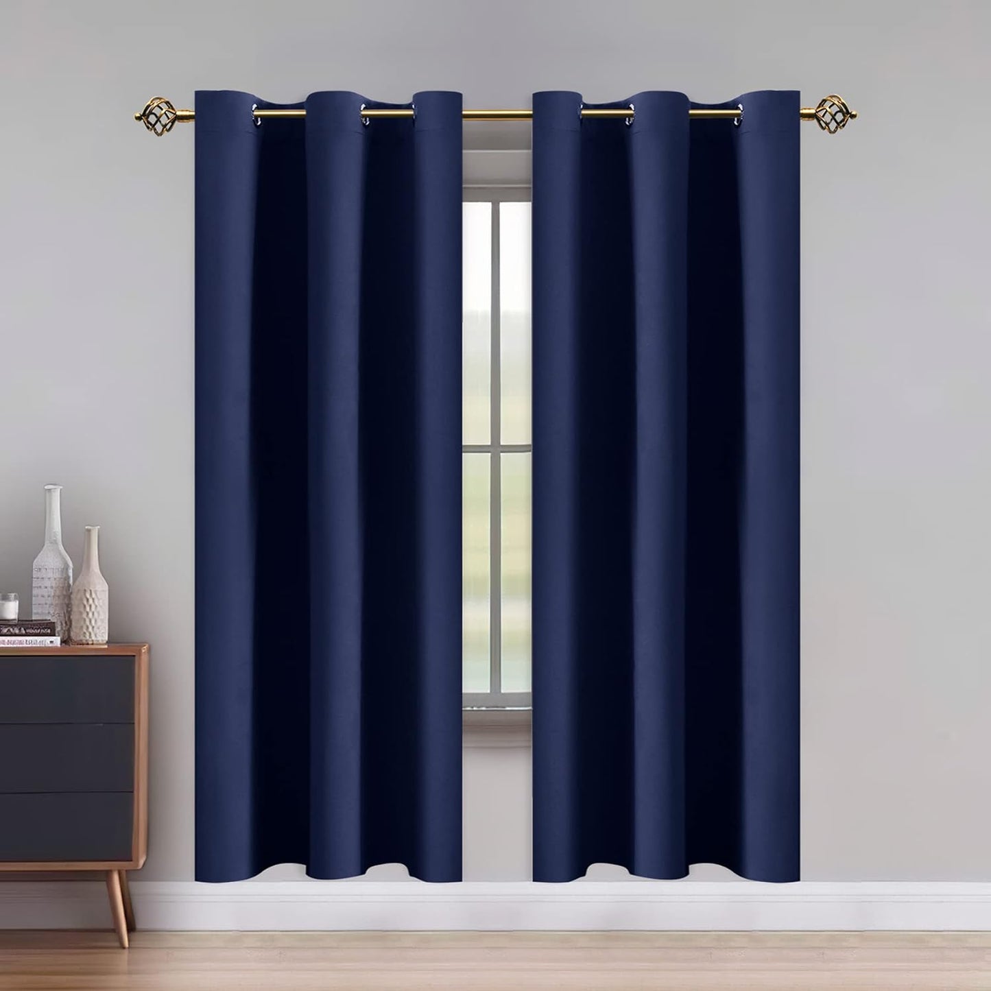 LUSHLEAF Blackout Curtains for Bedroom, Solid Thermal Insulated with Grommet Noise Reduction Window Drapes, Room Darkening Curtains for Living Room, 2 Panels, 52 X 63 Inch Grey  SHEEROOM Navy 42 X 84 Inch 