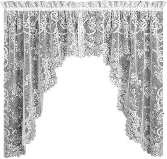 Heritage Lace English Ivy 86-Inch Wide by 63-Inch Drop Swag Pair, White