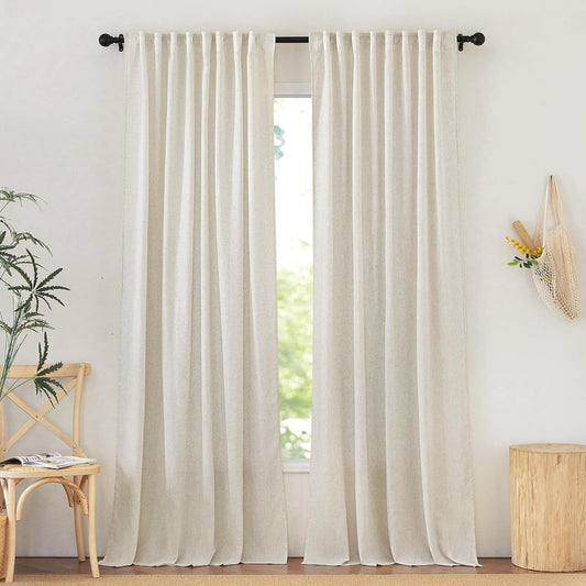 NICETOWN Natural Linen Curtains for Bedroom, Back Tab & Rod Pocket with Pleat Tab Privacy Added Curtains & Drapes with Light Filtering Window Treatments for Living Room, W52 X L95, 2 Panels  NICETOWN Natural W55 X L95 