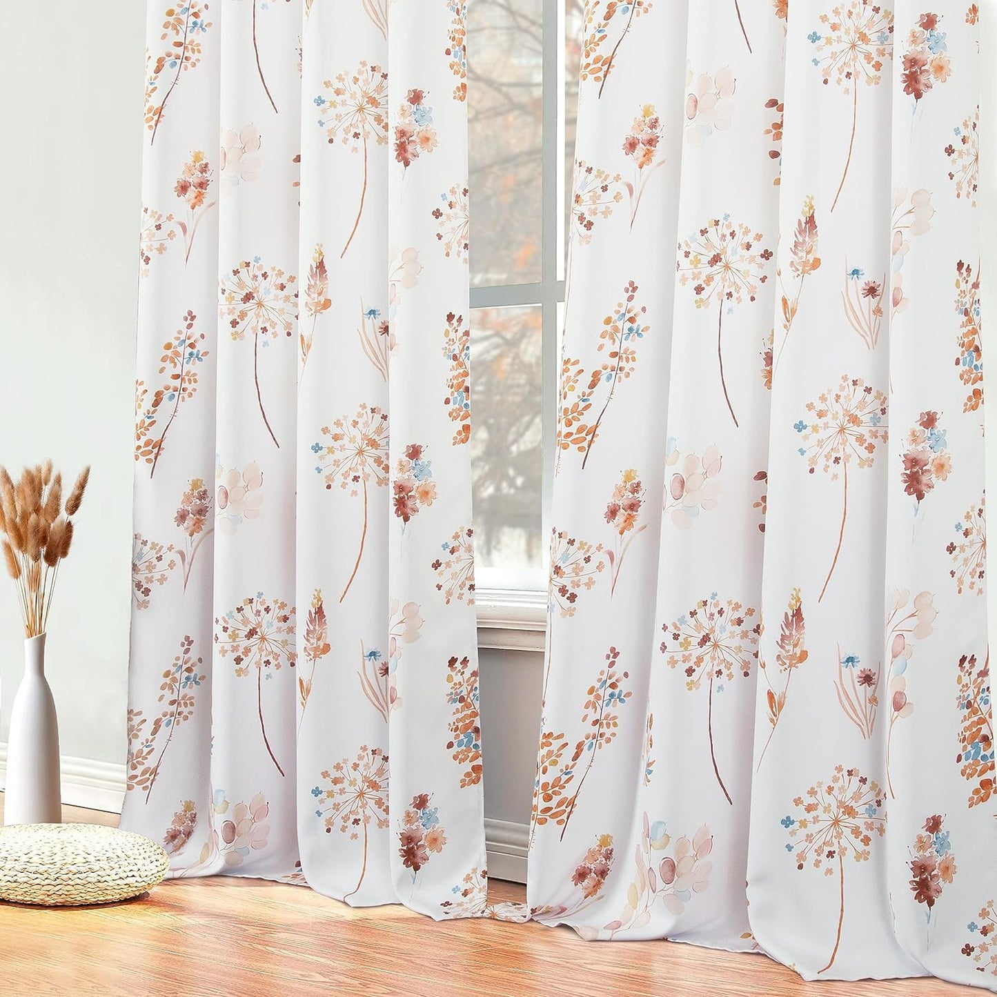 XTMYI 63 Inch Length Sage Green Window Curtains for Bedroom 2 Panels,Room Darkening Watercolor Floral Leaves 80% Blackout Flowered Printed Curtains for Living Room with Grommet,1 Pair Set  XTMYI Orange  Blue 52"X84" 