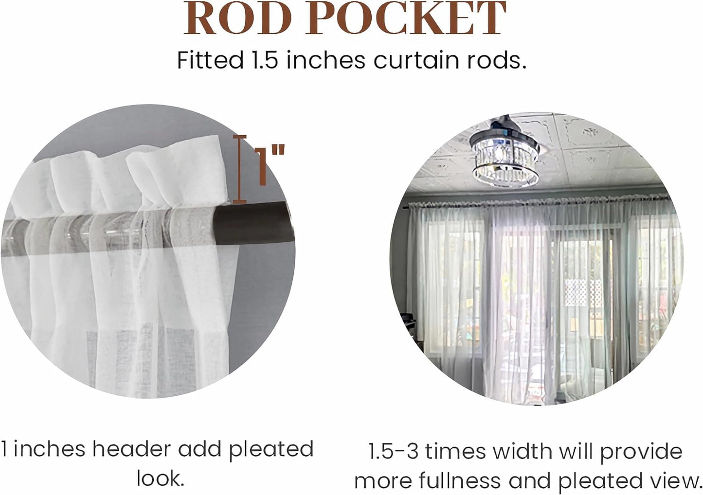 Dreaming Casa Solid Sheer Curtains White Rod Pocket Voile Draperies 96 Inches Long for Living Room 42" W X 96" L 2 Panels  Dreaming Casa   