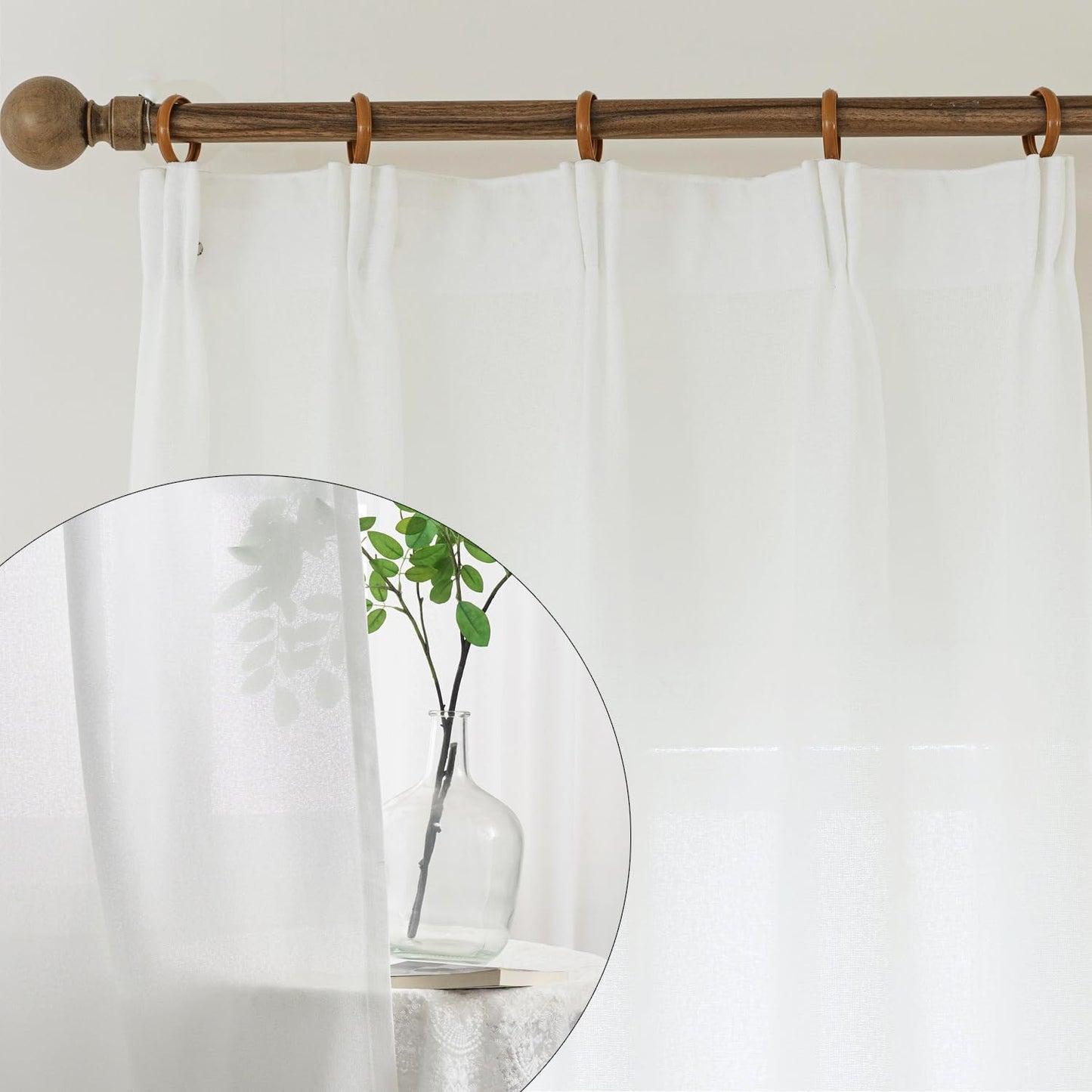 Ftinala Drapes 108 Inches Long 2 Panels Sheer Linen Curtains Pinch Pleat Curtain Hooks Floor to Ceiling Curtains 108 Inch Tan Extra Long Curtains Pleated Light Filtering Curtains Cream Beige  Ftinala Warm White-Pleat Tape 50"W X 102"L 