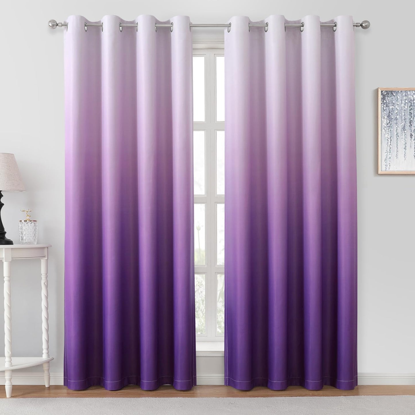HOMEIDEAS Navy Blue Ombre Blackout Curtains 52 X 84 Inch Length Gradient Room Darkening Thermal Insulated Energy Saving Grommet 2 Panels Window Drapes for Living Room/Bedroom  HOMEIDEAS Purple 52"W X 84"L 