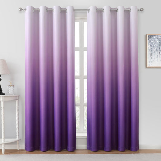 HOMEIDEAS Purple Ombre Blackout Curtains 52 X 84 Inch Length Gradient Room Darkening Thermal Insulated Energy Saving Grommet 2 Panels Window Drapes for Living Room/Bedroom  HOMEIDEAS Purple 52"W X 84"L 