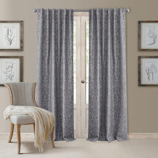 Elrene Home Fashions Antonia Floral Damask Blackout Single Window Curtain Panel, 52"X84", Silver  Elrene Home Fashions   