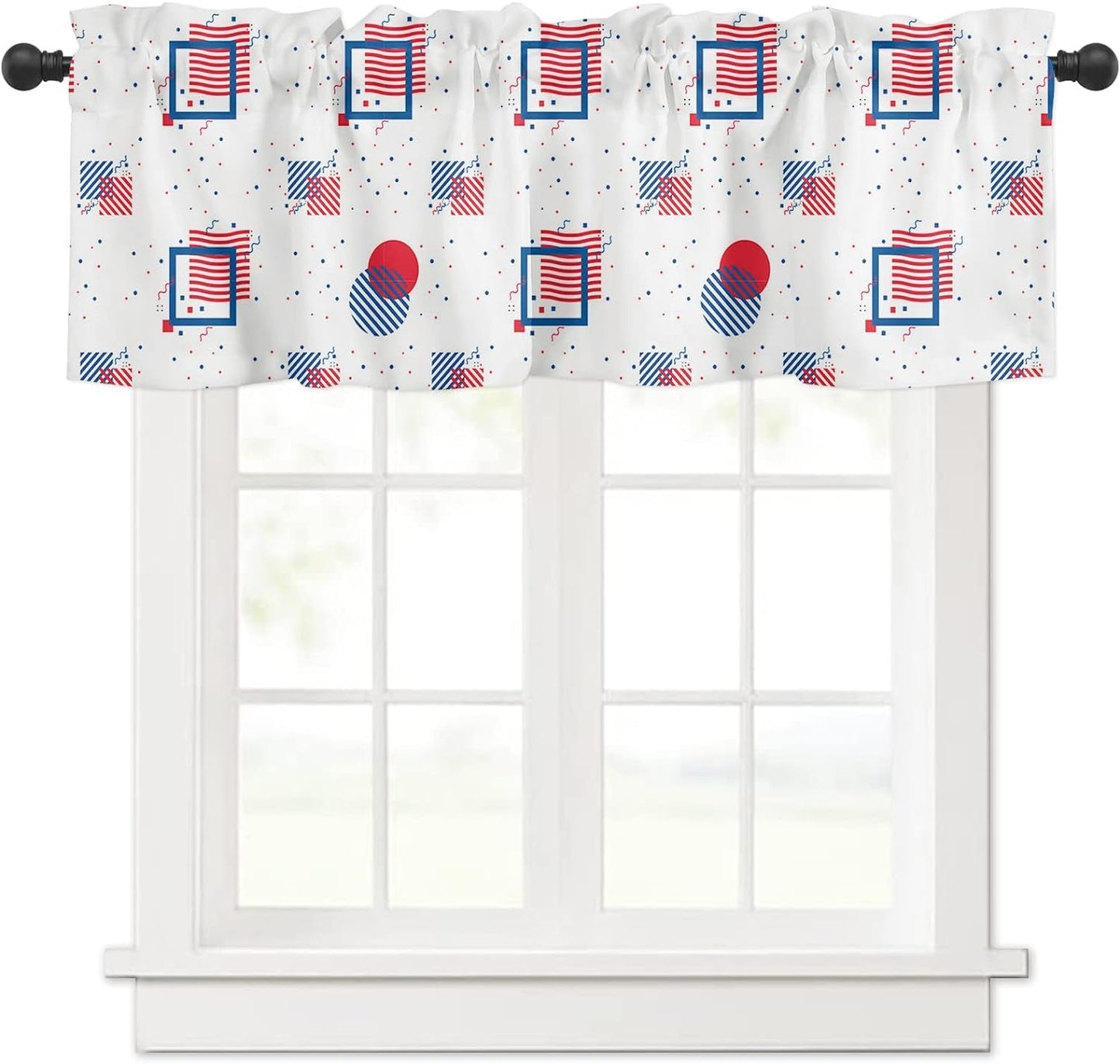 Curtain Valance, Independence Day Fireworks Texture Star Blue 4Th of July Rod Pocket Valance Short Window Treatment Decor Curtains for Kitchen Bathroom Bedroom,1 Panel 54" X 18"