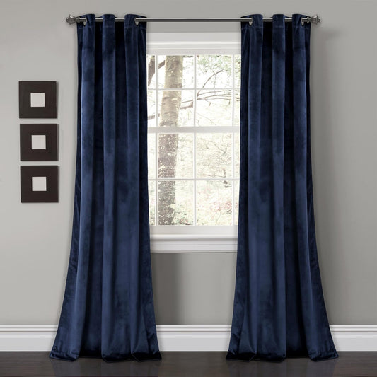 Lush Decor Prima Velvet Curtains Color Block Light Filtering Window Panel Set for Living, Dining, Bedroom (Pair), 38" W X 84" L, Navy  Triangle Home Fashions Navy Room Darkening 38"W X 95"L