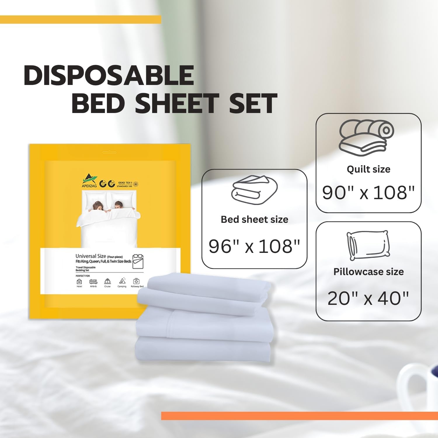 2 Pack Disposable Bed Sheets | Universal Size | Pillowcase and Quilt Cover Set for Travel, Hotel, Camping, Hospital and Home Use - Soft and Durable Non-Woven Fabric