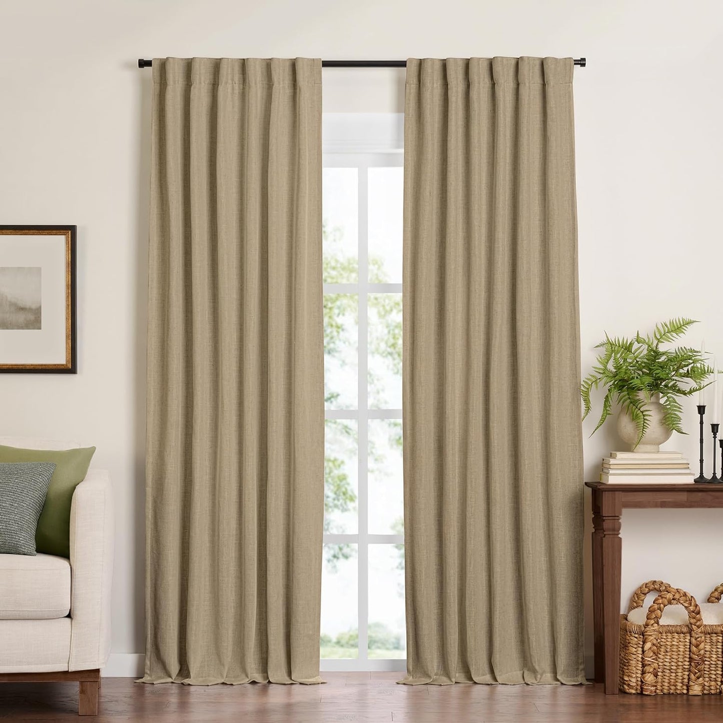 Elrene Home Fashions Harrow Solid Texture Blackout Single Window Curtain Panel, 52"X84", Natural  Elrene Home Fashions Linen 52"X108" (1 Panel) 