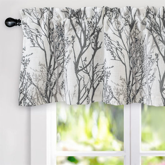 Driftaway Tree Branch Linen Blend Abstract Ink Printing Lined Thermal Insulated Window Linen Curtain Valance Rod Pocket 52 Inch by 18 Inch plus 2 Inch Header Gray