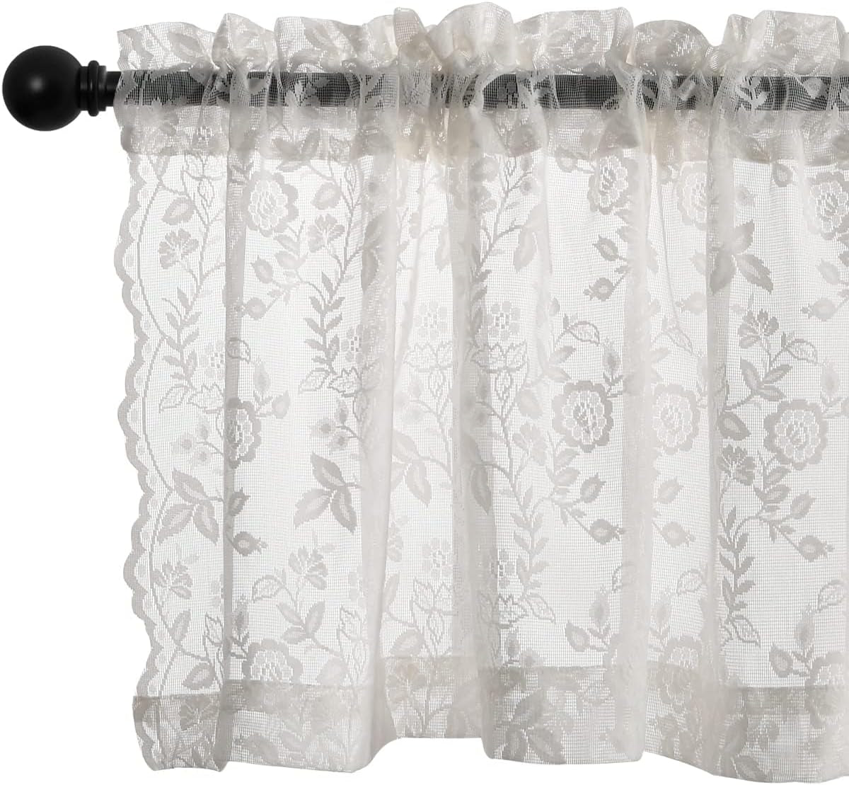 FINECITY Lace Curtains Country Rustic Floral Sheer Curtains for Living Room 72 Inch Length Drapes Vintage Floral Pattern Farmhouse Privacy Light Filtering Sheer Curtain 2 Panels, 52 X 72 Inch, Grey  Keyu Textile Ivory W52 X L18 Inch 