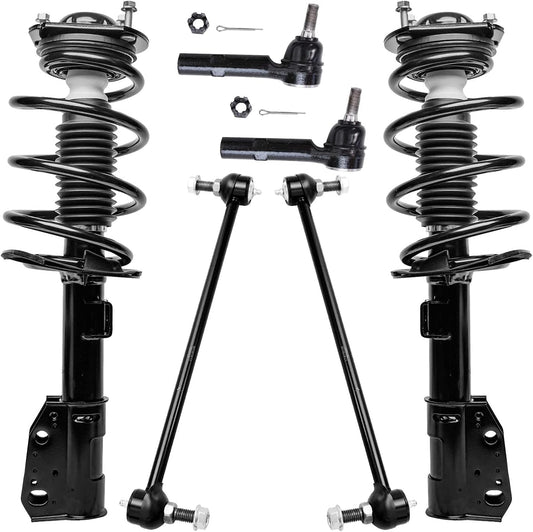 Detroit Axle - Front 6Pc Struts Kit for GMC Acadia Chevy Traverse Buick Enclave Saturn Outlook, 2 Struts and Coil Springs 2 Tie Rods 2 Sway Bar End Links Replacement Suspension