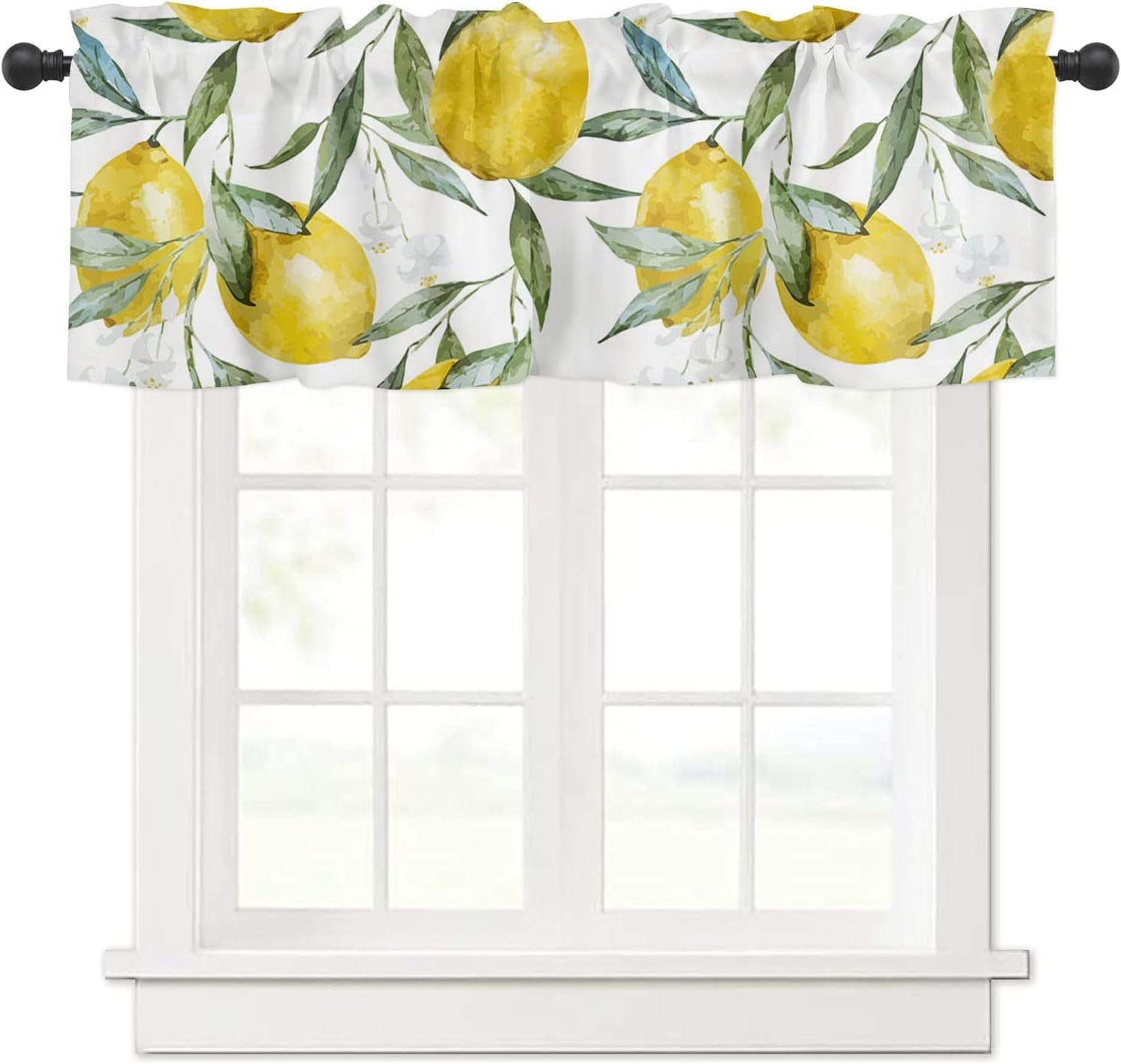 54 Inch X 18 Inch Curtain Valance for Windows, Lemon Fruits Pattern Kitchen Living Room Bedroom Window Treatment with Rod Pocket, Yellow
