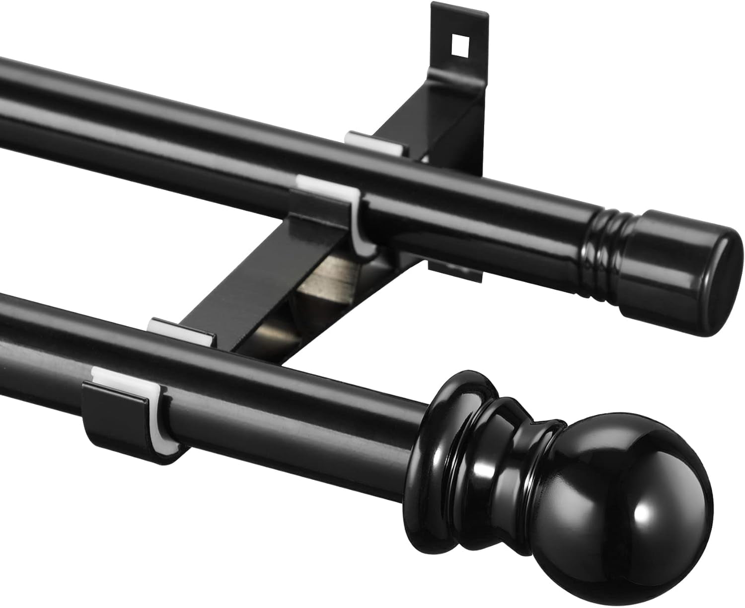 Double Curtain Rods for Windows 48 to 84 Inch - 1 Inch Heavy Duty Double Window Rods - Adjustable Decorative Black Dual Curtain Rod for Sliding Glass Door, Patio, Bedroom, Kitchen, Bathroom