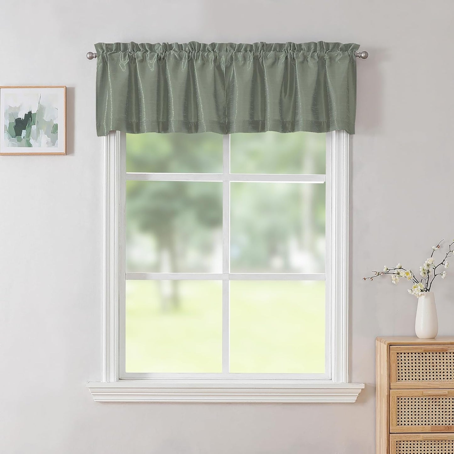 Chyhomenyc Uptown Sage Green Kitchen Curtains 45 Inch Length 2 Panels, Room Darkening Faux Silk Chic Fabric Short Window Curtains for Bedroom Living Room, Each 30Wx45L  Chyhomenyc Sage Green 60"Wx14"L 