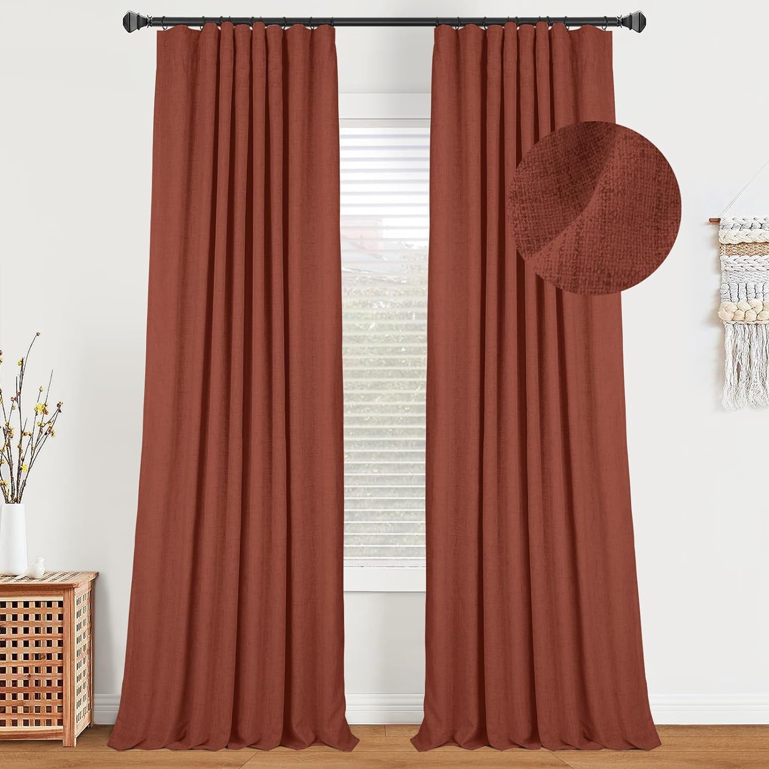 Zeerobee 100% Black Out Curtains for Bedroom Windows 84 Linen Blackout Curtains 84 Inch Length 2 Panels Set, Thermal Insulated Black Out Curtains & Drapes, W50 X L84, Beige  zeerobee 25 Terracotta 50"W X 108"L 