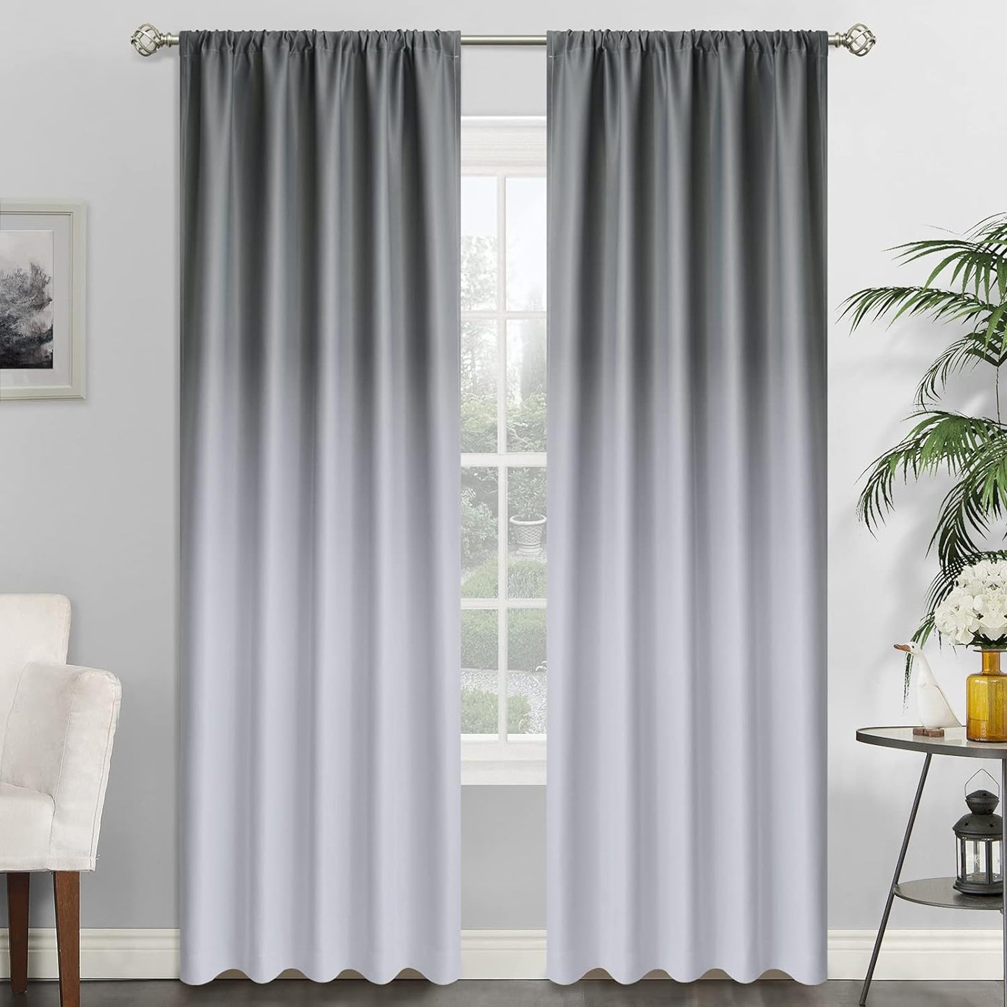 Simplehome Ombre Room Darkening Curtains for Bedroom, Light Blocking Gradient Purple to Greyish White Thermal Insulated Rod Pocket Window Curtains Drapes for Living Room,2 Panels, 52X84 Inches Length  SimpleHome Grey 1 52W X 84L / 2 Panels 