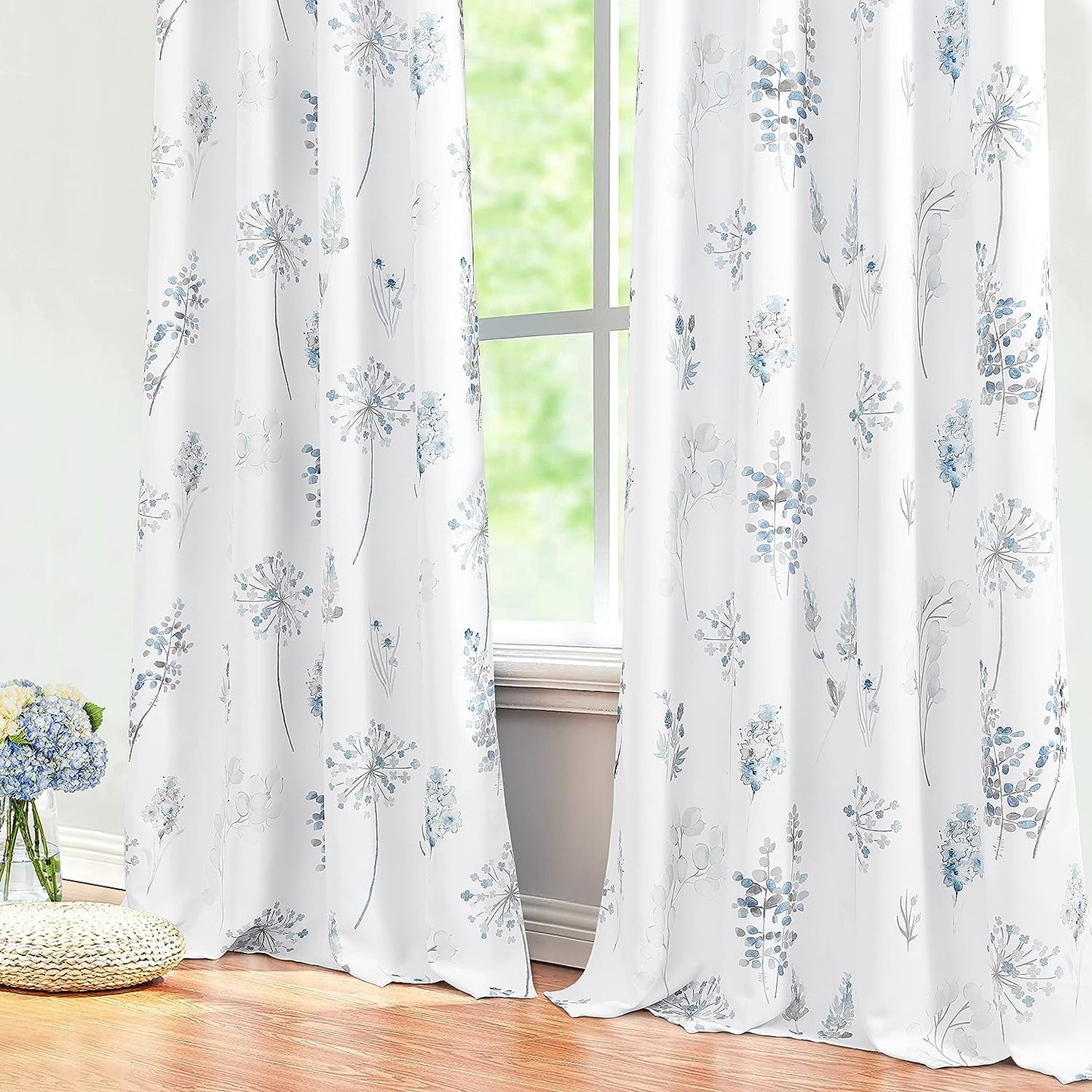 XTMYI 63 Inch Length Sage Green Window Curtains for Bedroom 2 Panels,Room Darkening Watercolor Floral Leaves 80% Blackout Flowered Printed Curtains for Living Room with Grommet,1 Pair Set  XTMYI Blue  Grey 52"X84" 