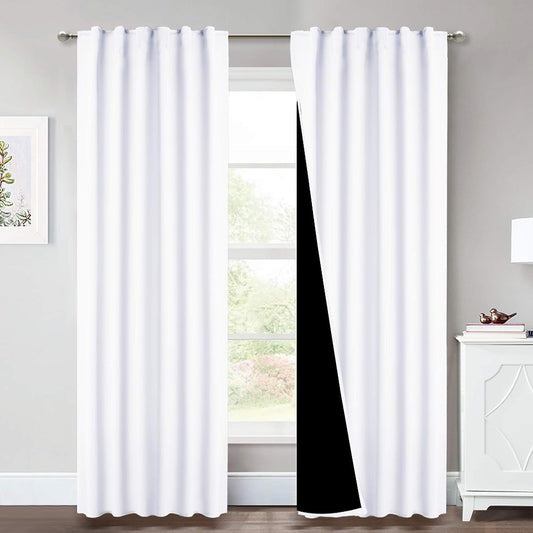 NICETOWN 100% Blackout Window Curtain Panels, Cold and Full Light Blocking Drapes with Black Liner for Nursery, 84 Inches Drop Thermal Insulated Draperies (Pure White, 2 Pieces, 52 Inches Wide)  NICETOWN Pure White W52 X L95 