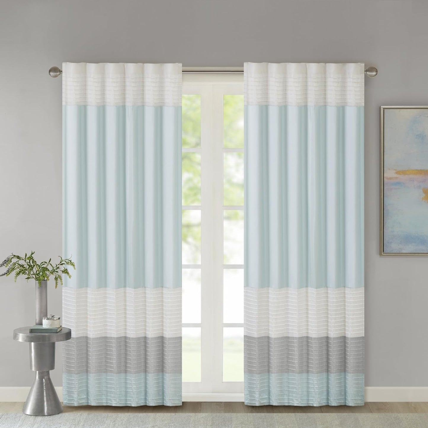 Madison Park Amherst Single Panel Faux Silk Rod Pocket Curtain with Privacy Lining for Living Room, Window Drape for Bedroom and Dorm, 50X84, Black  Madison Park Aqua 84"X50" 