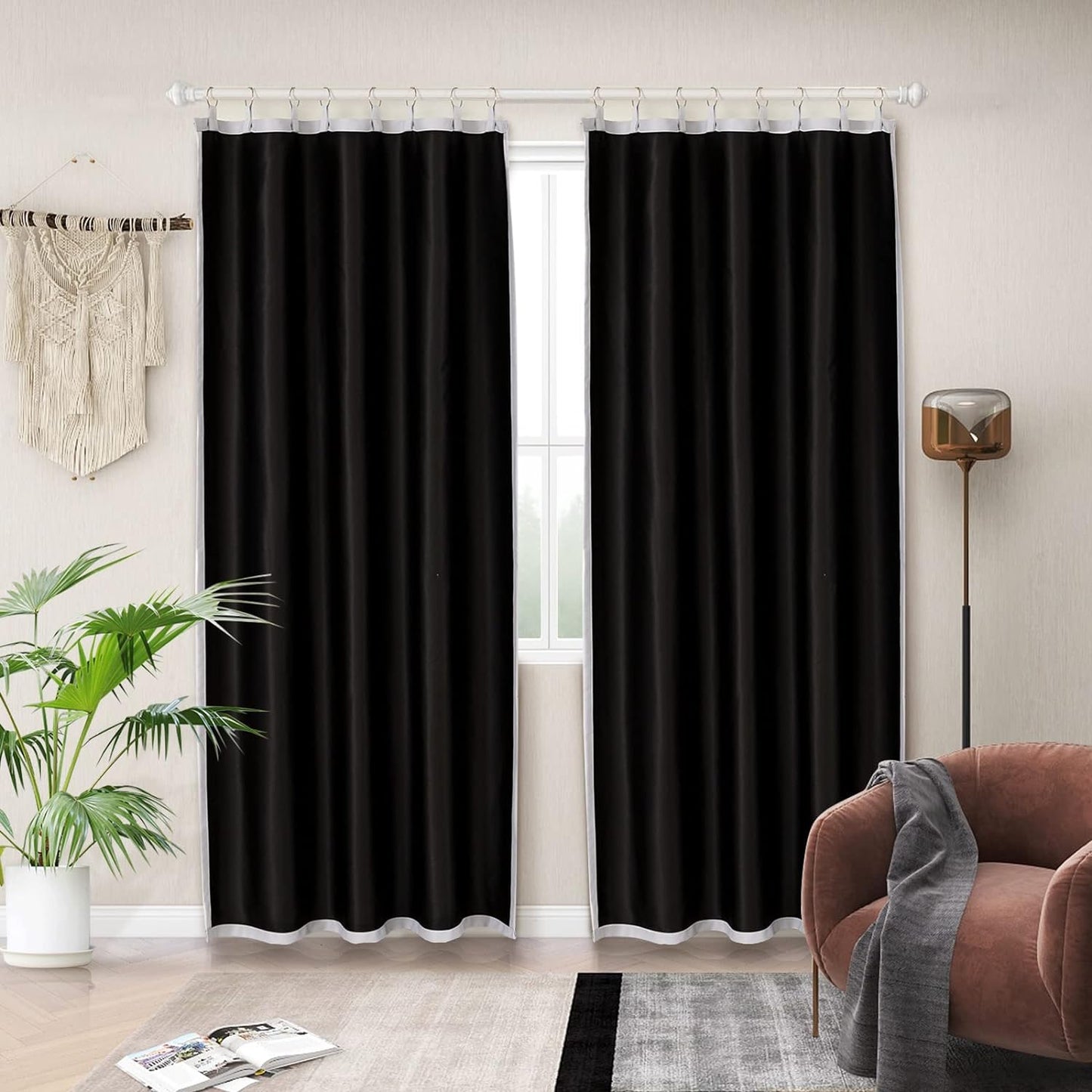 Melodieux Thermal Insulated Room Darkening Curtain Liner for 84 Inch Long Curtains, off White, 40 by 80 Inch, 1 Panel, Rings Included  Melodieux Off White/Black 50"Wx92"Lx2 