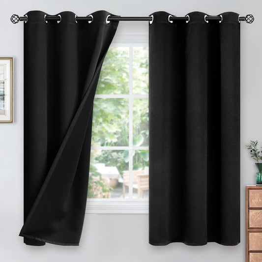 Youngstex Black 100% Blackout Curtains 63 Inches for Bedroom Thermal Insulated Total Room Darkening Curtains for Living Room Window with Black Back Grommet, 2 Panels, 42 X 63 Inch  YoungsTex Black 42W X 63L 