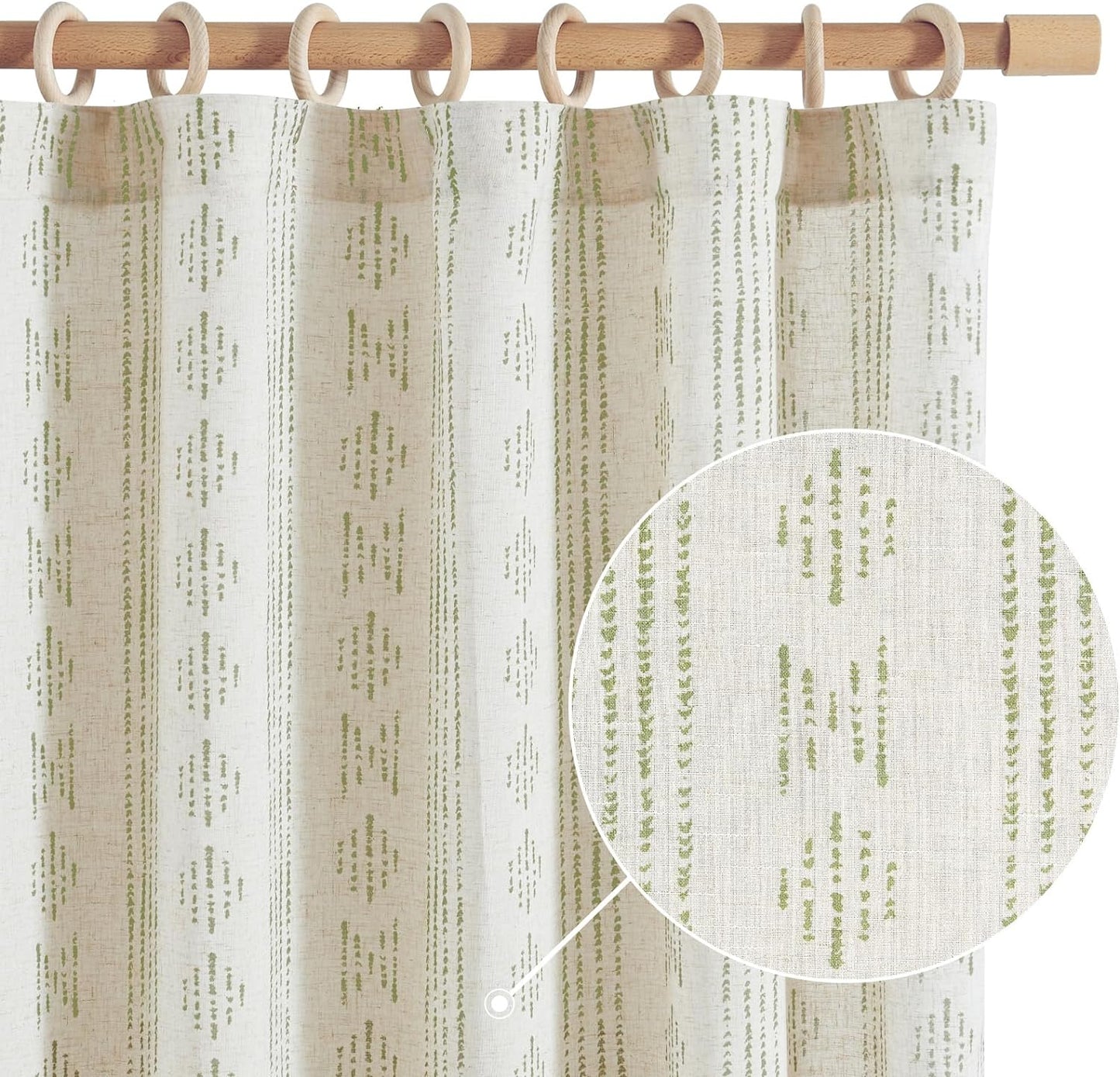 Jinchan Boho Curtains Linen Sliding Patio Door Curtains 84 Inches Long 1 Panel Divider Drapes Extra Wide Black Farmhouse Curtains for Living Room Geometric Striped Light Filtering Grommet Curtains  CKNY HOME FASHION Back Tab| Sage On Flax W52 X L63 