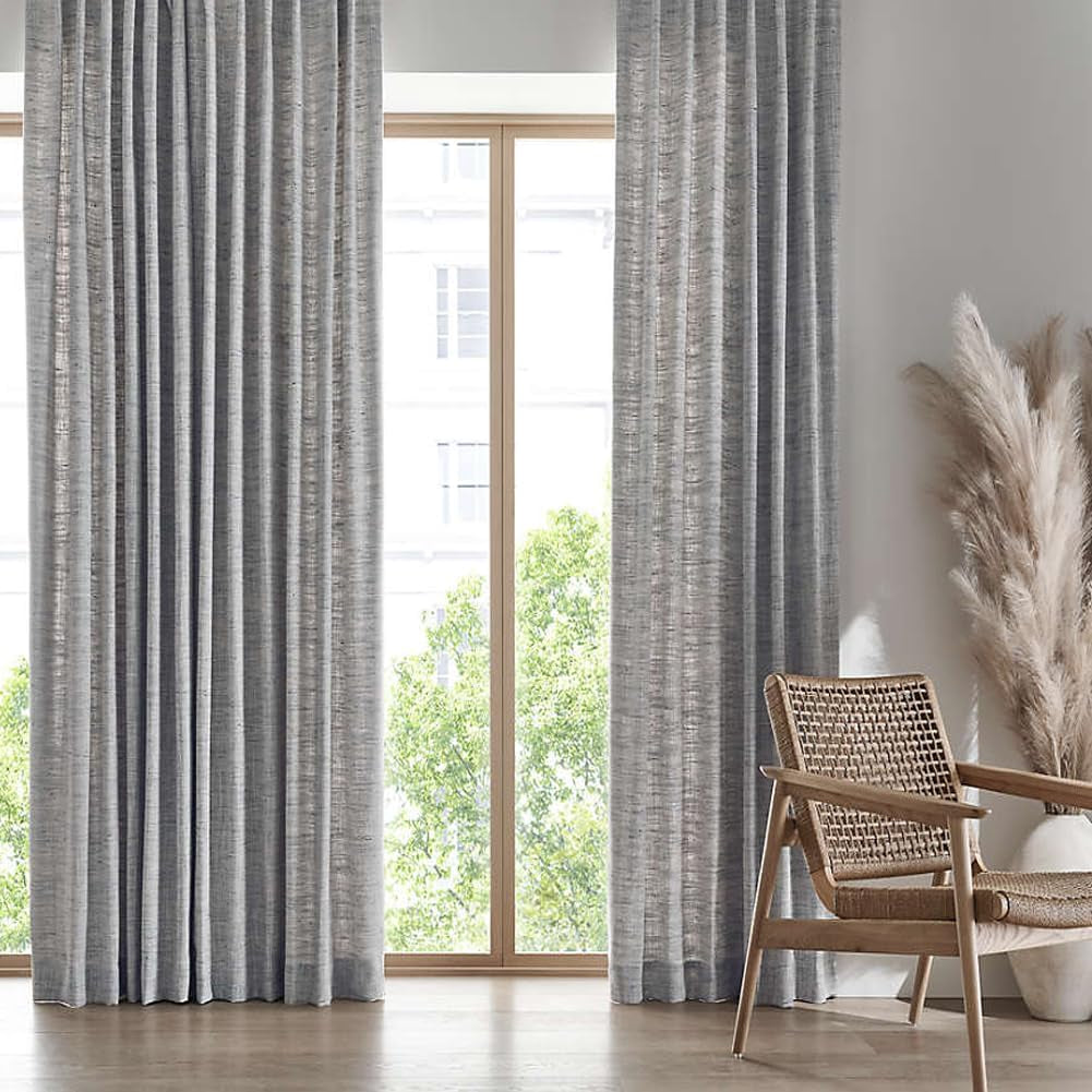 FMFUNCTEX Natural Semi-Sheer Curtains for Living Room Rich Linen Textured Look Window Curtain Draperies 52”W X63”L 2 Panels Grommet Top  Fmfunctex Grey 52" X 96" 2Pcs 