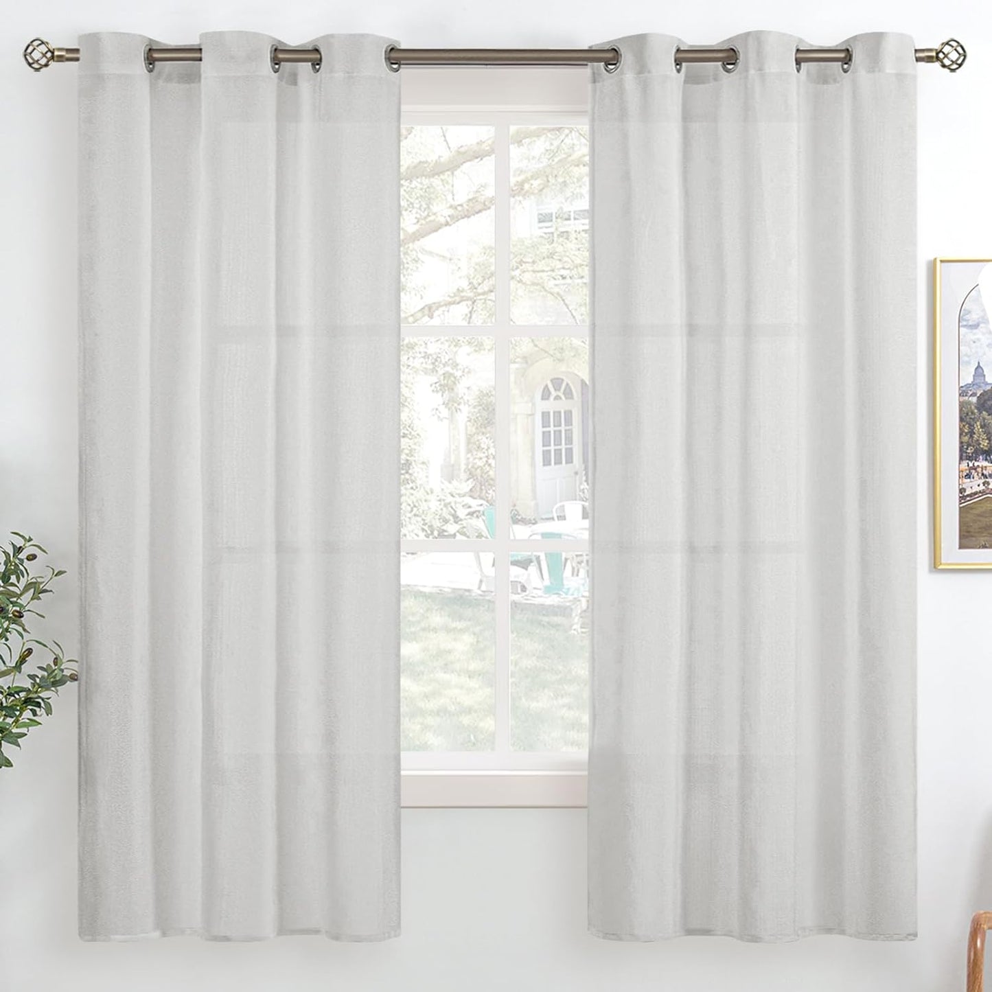Bgment Natural Linen Look Semi Sheer Curtains for Bedroom, 52 X 54 Inch White Grommet Light Filtering Casual Textured Privacy Curtains for Bay Window, 2 Panels  BGment Light Grey 42W X 63L 