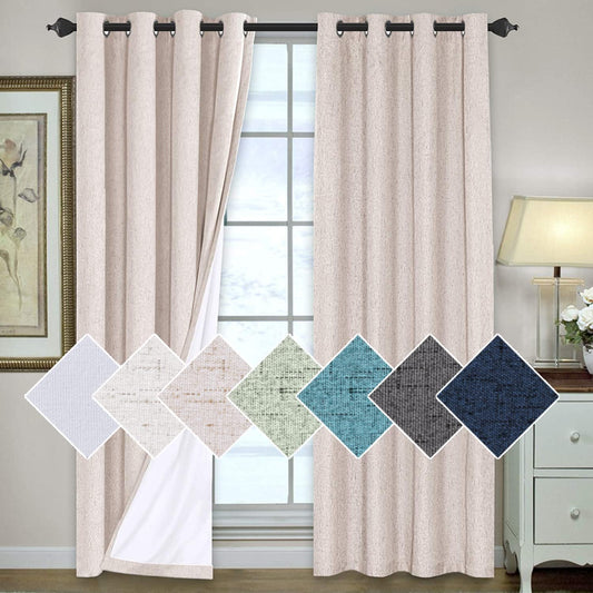 H.VERSAILTEX 100% Blackout Curtains for Bedroom Thermal Insulated Linen Textured Curtains Heat and Full Light Blocking Drapes Living Room Curtains 2 Panel Sets, 52X84 - Inch, Natural  H.VERSAILTEX Natural 2 Panel - 52"W X 108"L 