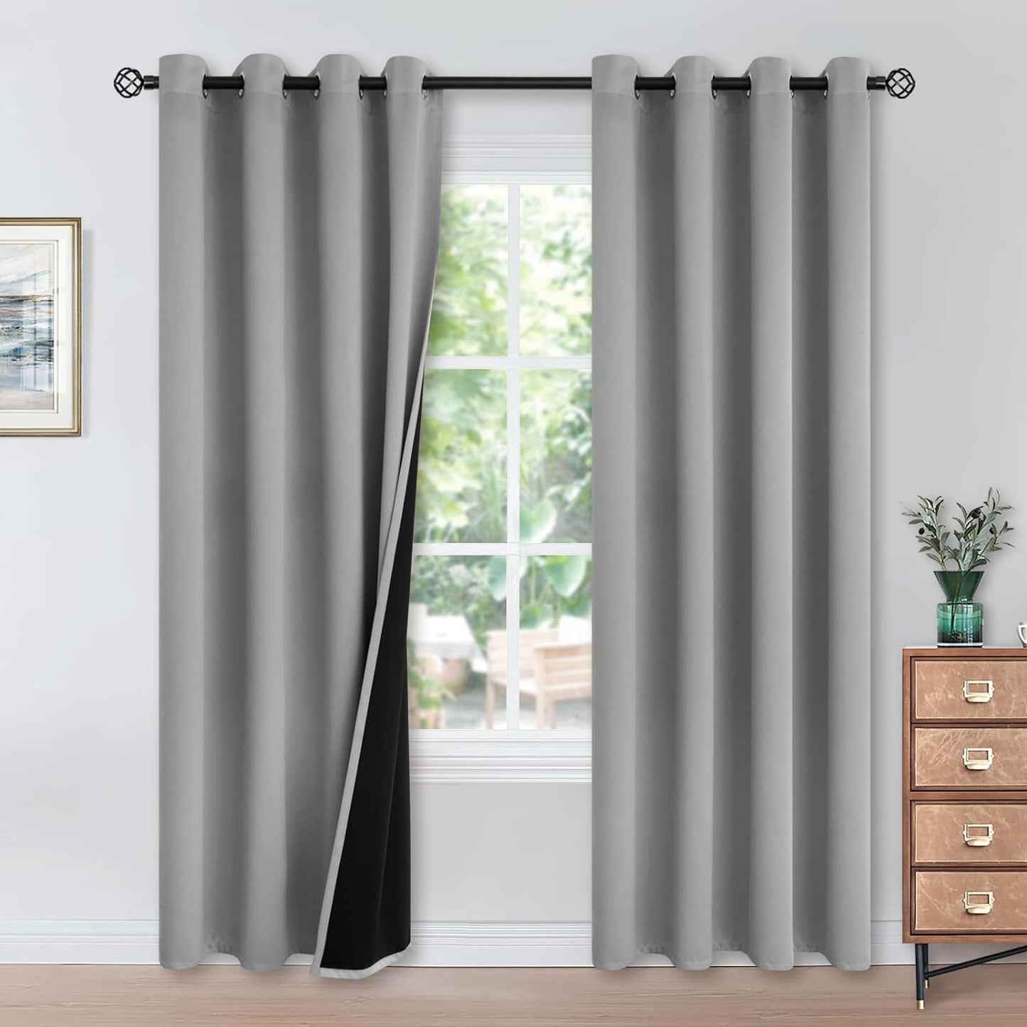 Youngstex Black 100% Blackout Curtains 63 Inches for Bedroom Thermal Insulated Total Room Darkening Curtains for Living Room Window with Black Back Grommet, 2 Panels, 42 X 63 Inch  YoungsTex Light Grey 52W X 95L 