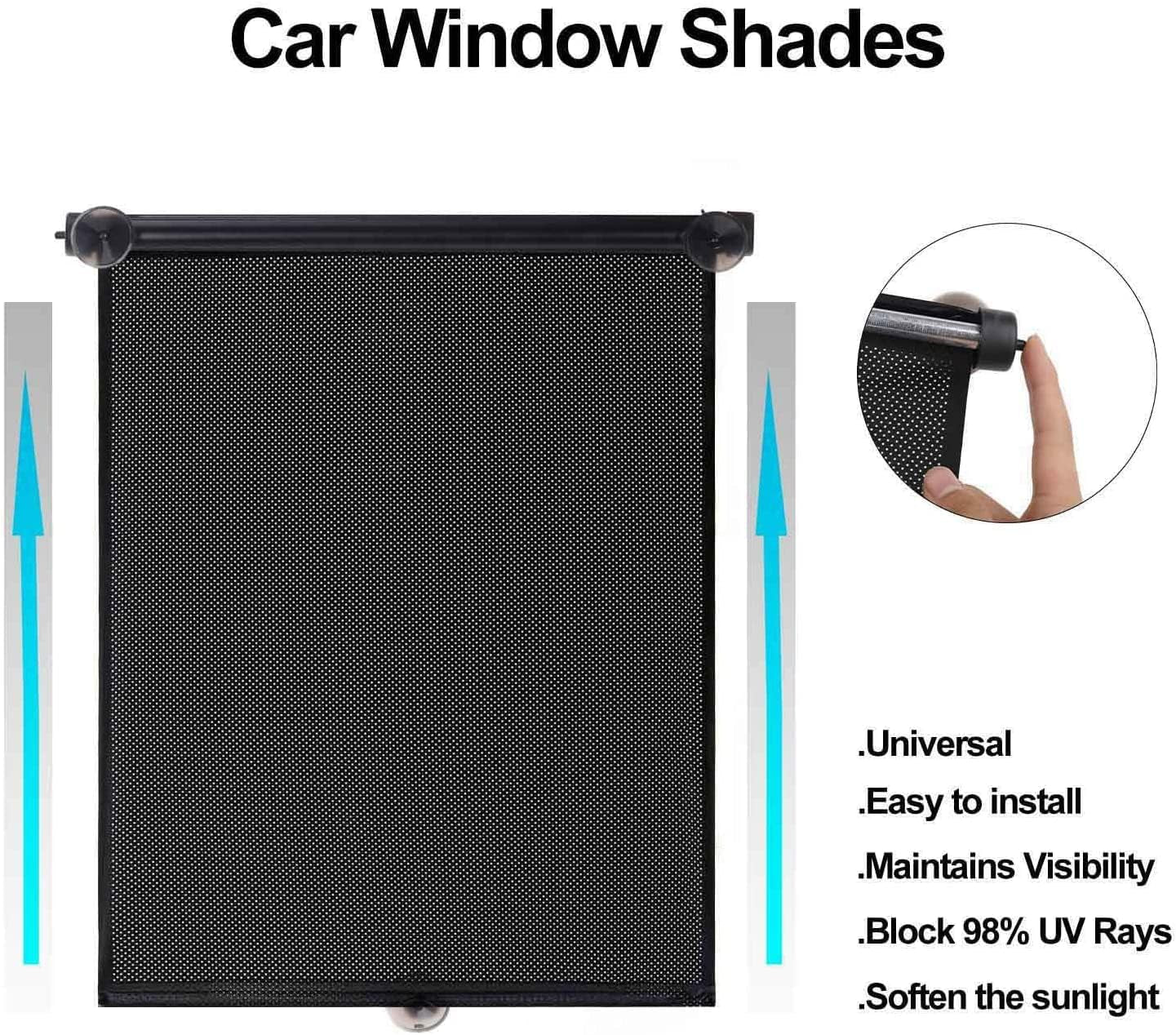 Car Sun Shade Side Window for Baby, 2 Pack Retractable Car Roller Shades for Side Window Blocks Harmful Sun Glare and Heat（16''X18''）