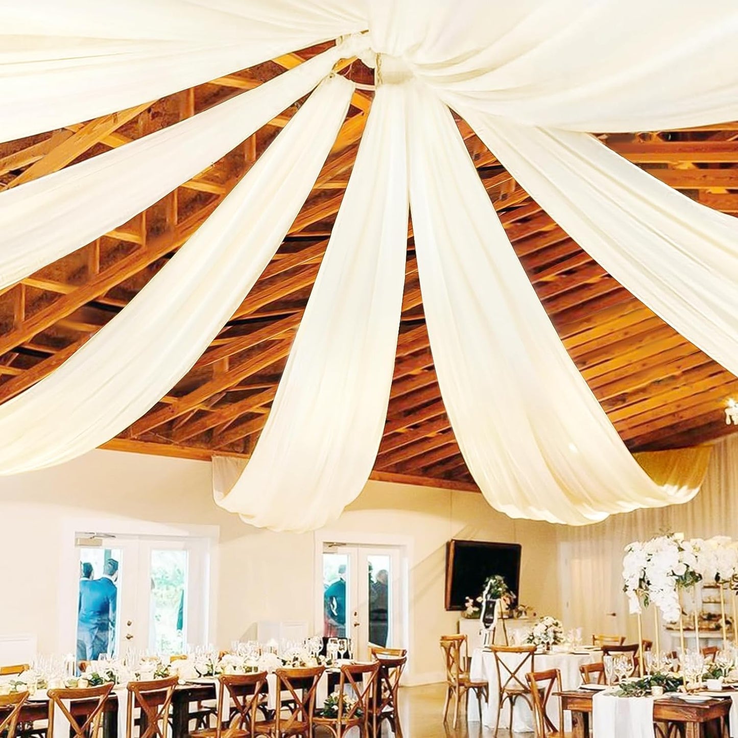 6 Panels White Ceiling Drapes for Wedding Ceiling Drapes 5Ftx20Ft Wedding Arch Draping Fabric Sheer Curtains Voile Chiffon Drapery Draping Wedding Ceiling Decorations for Party Ceremony Stage Swag  Showgeous Ivory 6 Panel-5Ftx10Ft(60"Wx120"L) 