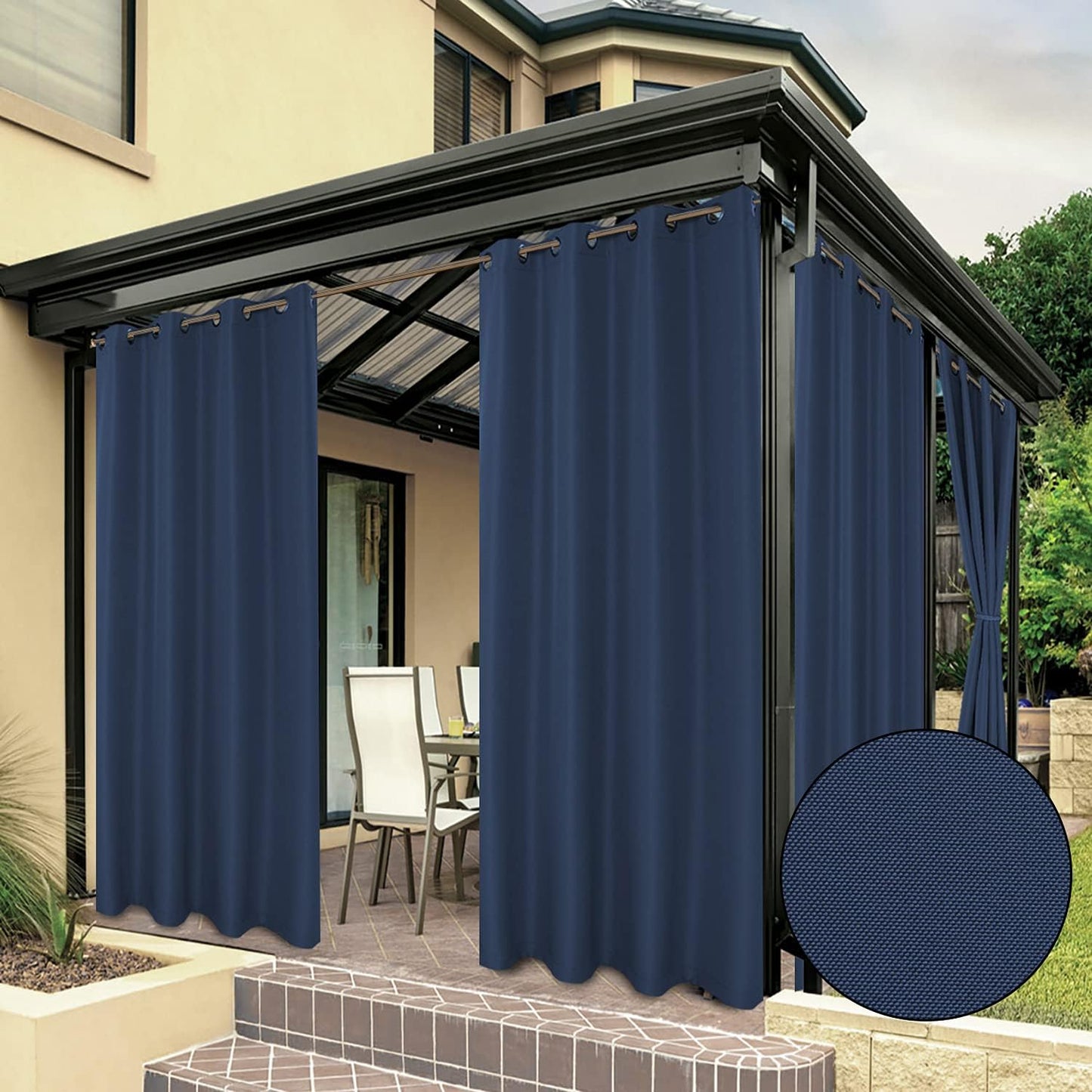 BONZER Outdoor Curtains for Patio Waterproof, Premium Thick Privacy Weatherproof Grommet outside Curtains for Porch, Gazebo, Deck, 1 Panel, 54W X 84L Inch, White  BONZER Navy 54W X 95L Inch 