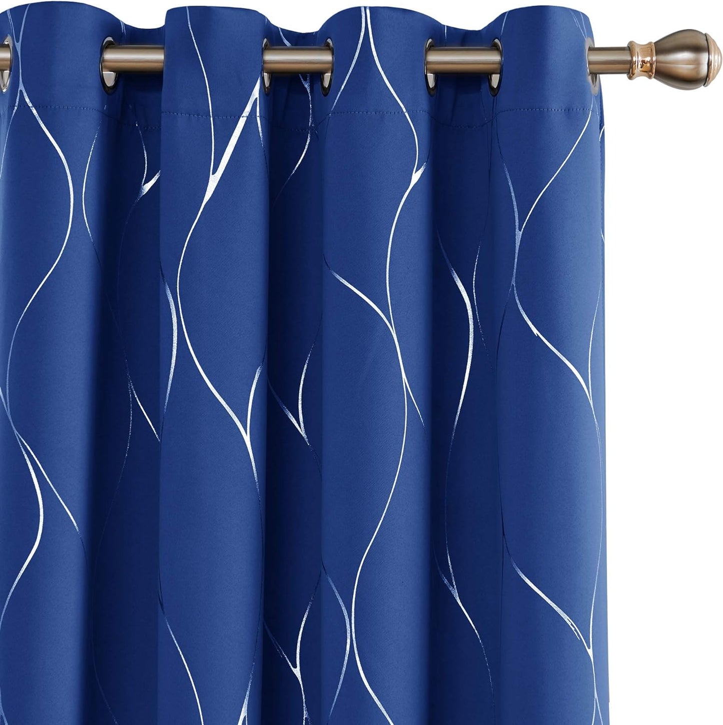 Deconovo Blackout Curtains with Foil Wave Pattern, Grommet Curtain Room Darkening Window Panels, Thermal Insulated Curtain Drapes for Nursery Room (42W X 54L Inch, 2 Panels, Turquoise)  DECONOVO Royal Blue W52 X L108 