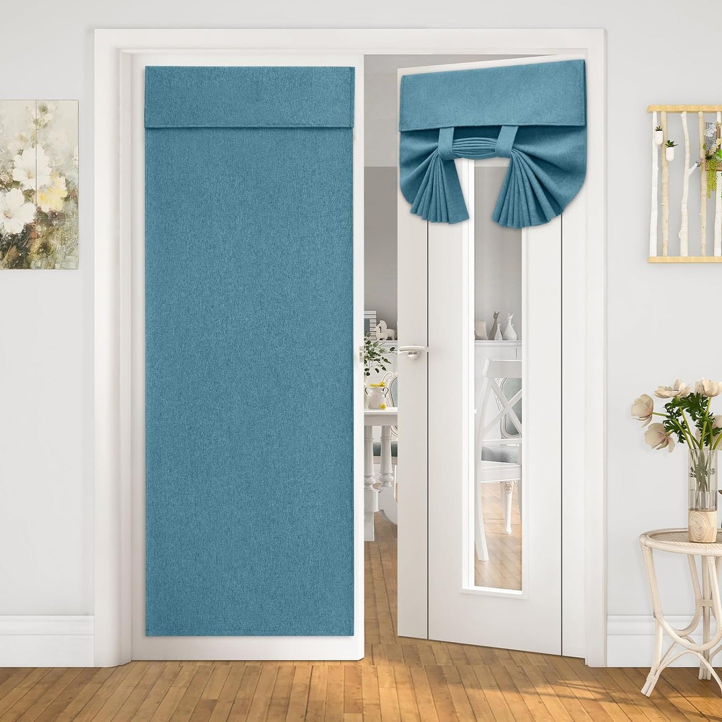 HOMEIDEAS Natural Linen French Door Curtains, Privacy Door Window Curtains Panel, French Door Shade for Door Window, Thermal Insulated Door Window Covering for Bedroom, W26 X L40 Inch, 1 Panel  HOMEIDEAS Turquoise 1 Panel-W26" X L68" 